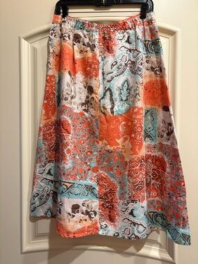 Choices Patchwork Paisley Skirt in Coral, Aqua & Cream